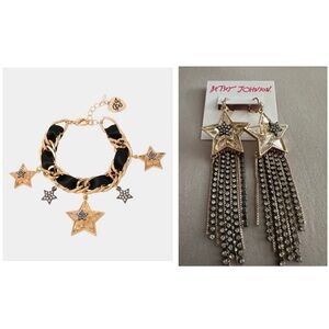 BETSEY JOHNSON SET Celestial Star & Crystals Dangle Earrings & Bracelet NEW NWT